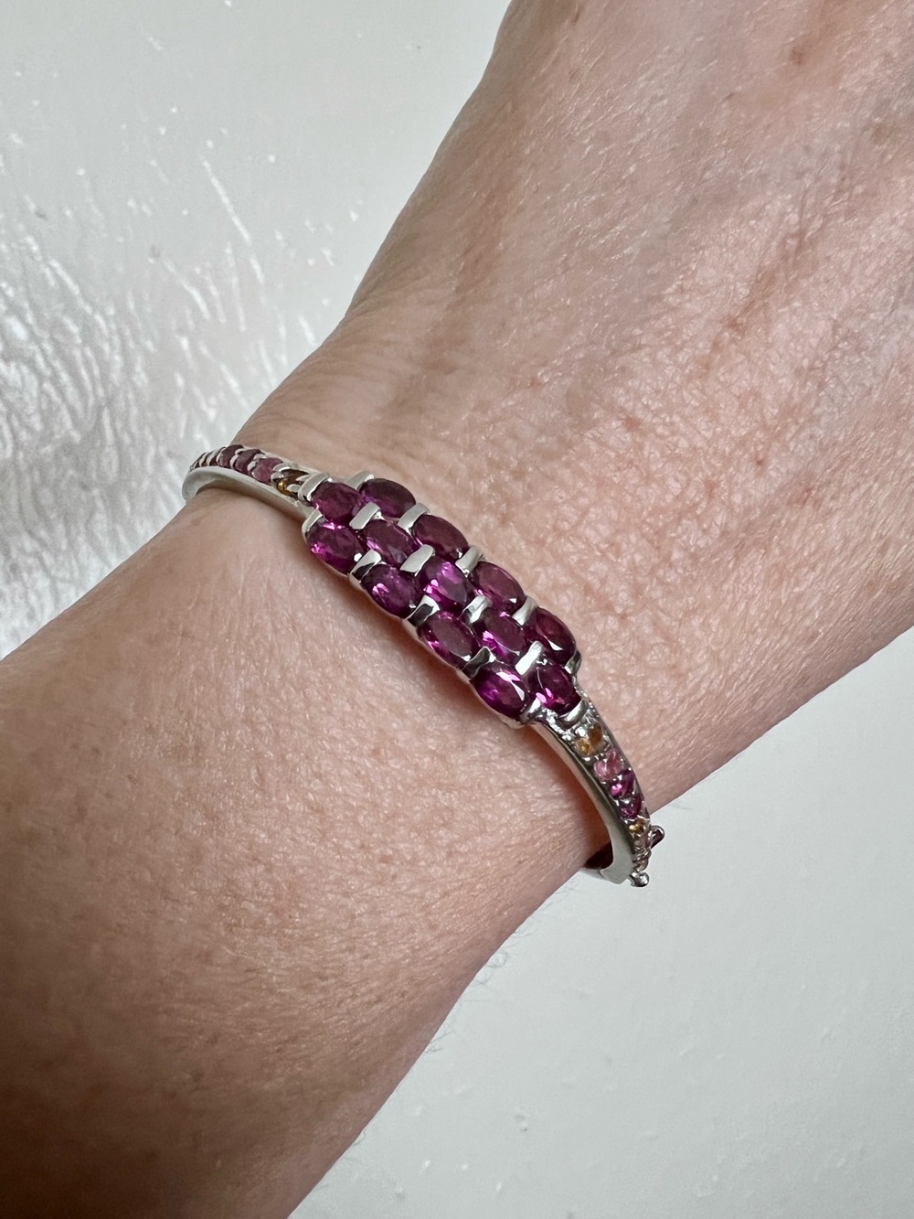 Rhodolite garnet and sterling silver bangle.